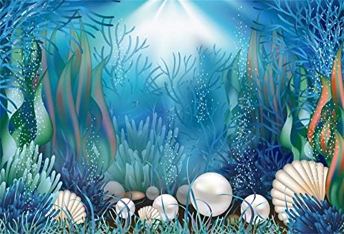 AOFOTO 7x5ft Fairytale Denizaltı Inci Kabuk Zemin Derin Deniz Bitkiler Mercan Inci Midye Sualtı Mermaid Barınak Arka Plan Fotoğrafçılık