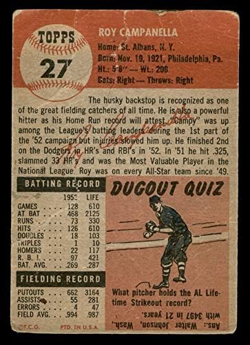 1953 Topps 27 Roy Campanella Brooklyn Dodgers (Beyzbol Kartı) ZAVALLI Dodgers