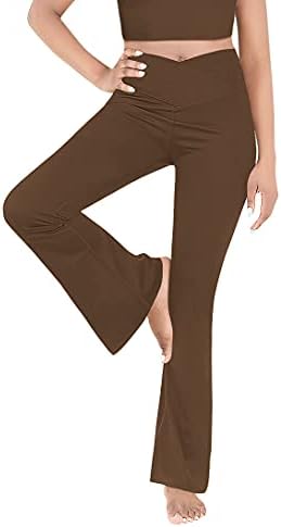 Esobo kadın Kaçak Yoga Pantolon Crossover Yüksek Belli Geniş Bacak Egzersiz Flare Pantolon Bootcut Çalışma Pantolon Elbise