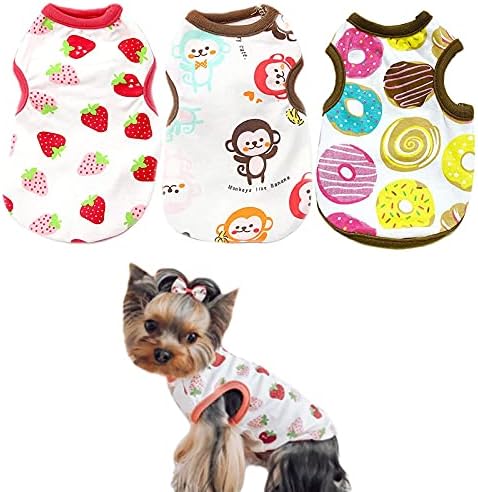 PETCARE 3 Paket Küçük Köpek Gömlek Yumuşak Nefes Pamuk Pet Köpek Giysileri Kedi Tee Kolsuz Yelek Sevimli Baskı T Shirt Küçük