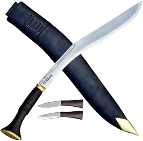 Gurkha Otantik Elle Dövülmüş Kukri Bıçağı 24 İnç Sirupate Khkri / Khukuri Bıçağı Siyah Deri Kılıflı ve 2 Küçük Bıçaklı Tarihi
