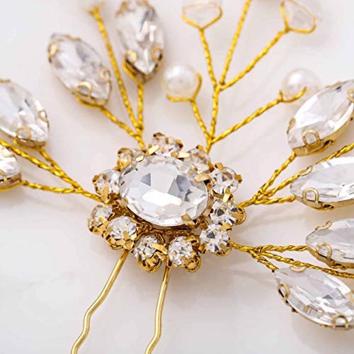 Unicra Gelin Düğün Kristal Saç Pins Gelin Headpieces Düğün Saç Parçaları Aksesuarları Kadınlar ve Kızlar için 2 paketi (Altın)
