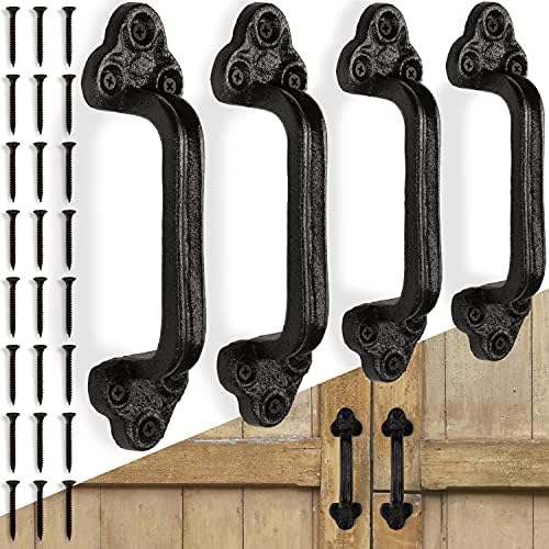 Rustik Ahır Kapı Kulp Çekme Seti / 2 Set (4 Kulp) Katı Dökme Demir Kapı Kolları / Vintage Esintili, Ağır Hizmet Tipi / Montaj