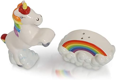 Gökkuşağı Unicorn Seramik Tuz ve Biber Çalkalayıcılar Set-Sevimli El Boyalı Porselen Çeşni Seti-Unicorn : 4.5 H x 3 W, Gökkuşağı