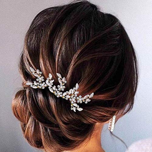 Heread Yaprak Gelin Düğün Saç Pins Kristal Gelin Başkanı Elbise İnci Saç Aksesuarları Kadınlar ve Kızlar için (3 paketi) (C