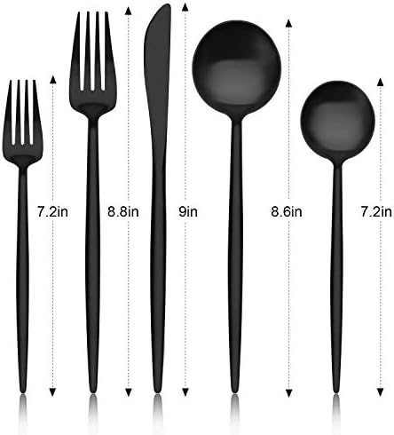 GİOCOCO Mat Siyah Gümüş Set-20 Parça Paslanmaz Çelik Sofra Takımı Seti, 4 kişilik Mutfak Eşyaları Seti Servisi, Dayanıklı Çatal