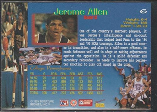 1995 İmza Çaylaklar Jerome Allen Penn. İmzalı Basketbol Kartı 6