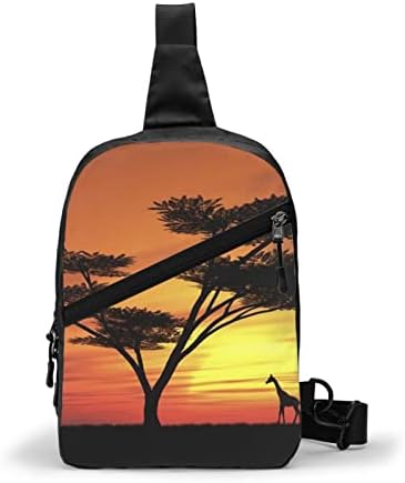 Crossbody tek kollu sırt çantası tek kollu çanta, komik Afrika Günbatımı Baskılı Seyahat Yürüyüş Göğüs Çantası Sırt Çantası
