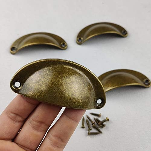 Vintage Dekoratif Kapı Çekmece Çekme Kolu Metal 3.2-İnç Kabuk Şekli Çeker Bronz Çekmece Kolları Dolap Çekmece (10 Paket)