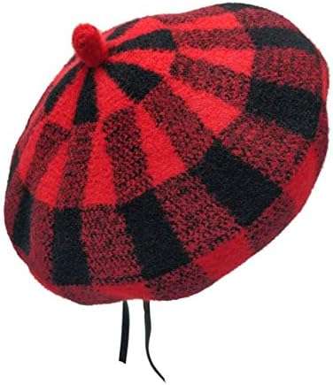 Bayan kış yün Fransız bereliler şapka Buffalo ekose Tartan sevimli moda bere