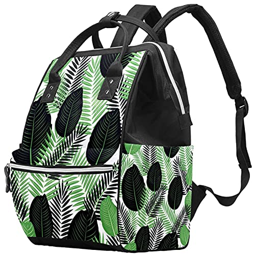 Laptop Sırt Çantası Schoolbag, Mumya Çanta Bezi Tote Çanta Muti Fonksiyonlu Seyahat Sırt Çantası Tropikal Yaprak Yeşil