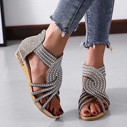 Cenglings Rhinestone Sandalet, Kadın Fermuar Hollow Out Kama Ayakkabı Strappy Peep Toe Düz Ayakkabı Elbise Parti Sandalet Üzerinde