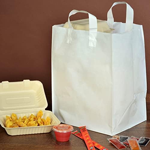 Kulplu ve Karton Tabanlı Kalın Beyaz Plastik Alışveriş Çantaları, Mal Çantaları, Yemek Servisi Çantaları, Çanta Çıkarma, Hediye