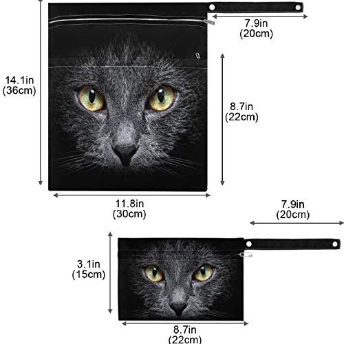 visesunny Siyah Kedi Fermuarlı Cepler ile 2 Adet Islak Çanta Yıkanabilir Kullanımlık Ferah Seyahat için,Plaj,Havuz, Kreş, Arabası,Çocuk