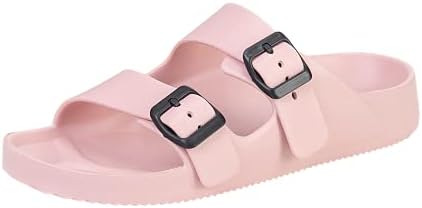 Unisex Slaytlar Sandalet erkek kadın Ayarlanabilir Çift Toka Hafif EVA Konfor Footbed Düz Kayma Sandalet Kemer Desteği ile