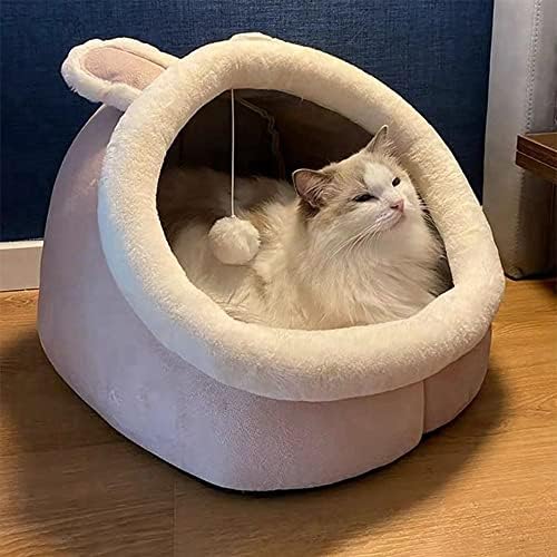 Kapalı Kediler için XİAOXİNXİN Kedi Yatakları, Peluş bir Top ile Yıkanabilir ve Çıkarılabilir Mat Yarı Kapalı Kedi Evi Kedi