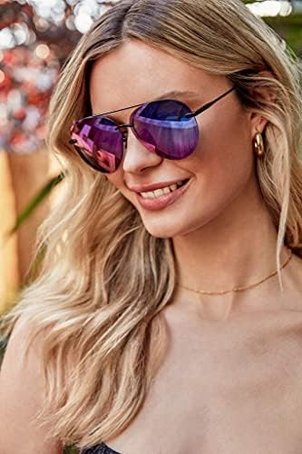 DİFF Eyewear - Lenox-Kadınlar için Tasarımcı Havacı Güneş Gözlüğü - %100 UVA / UVB, Mat Siyah + Mor Ayna