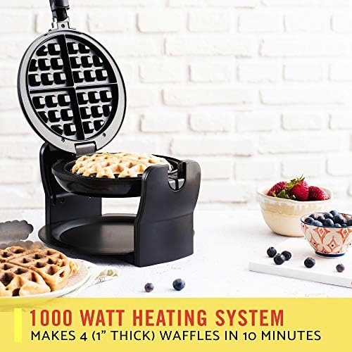 BELLA Classic Döner Yapışmaz Belçika Waffle Makinesi, Siyah ve Elektrikli Seramik Titanyum Kalbur, Aynı Anda 10 Yumurta Yapın,