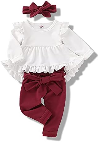 Bebek Yürüyor Bebek Kız Giysileri Sonbahar Kış Hediye Ruffles Gömlek Tops+ Denim Uzun Pantolon + Kafa Bandı Hediye 3 ADET Kıyafetler