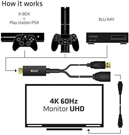 Club 3D 4K 60Hz HDMI-DisplayPort Video Adaptörü w/USB Güç - HDMI 2.0 (Erkek) - DP 1.2 (Dişi) Aktif Monitör Dönüştürücü (CAC-1331)