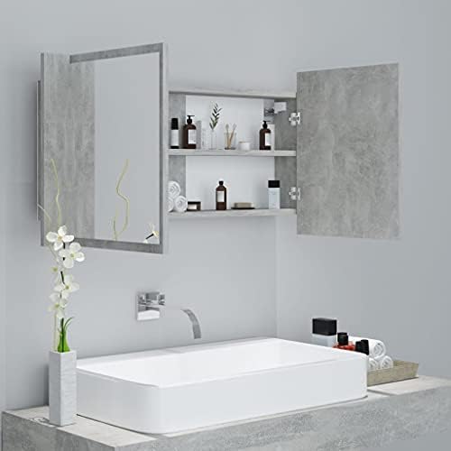 OUSEE LED Banyo Ayna Dolabı Beton Gri 35.4 x 4.7x 17.7
