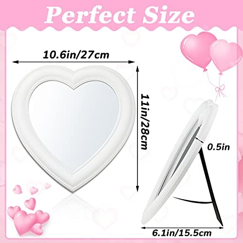Kalp makyaj aynası Kalp Şeklinde Ayna Masa Üstü Kozmetik Ayna duvar aynası makyaj aynası Kadın Kızlar için, 10.6 İnç (Beyaz)