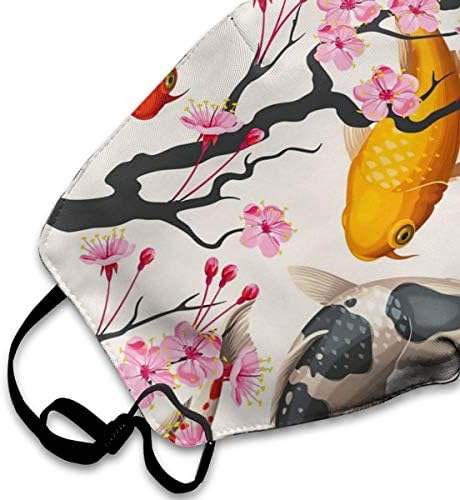 Shuwekk Koi Balık Ve Sakura Kiraz Çiçekleri Maske Yüz Maskesi Yıkanabilir Kullanımlık Nefes Rüzgar Geçirmez Ağız-Kül Ağız Maskesi