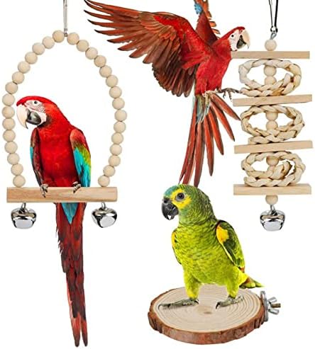 Foglooflower 7 Adet Kuş oyuncak seti Papağan Salıncak çiğneme oyuncağı Asılı Hamak Levrek Merdiven Bells ile Conure Finch Mynah