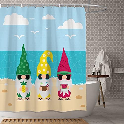 HNXP Yaz Duş Perdesi, Sevimli Cüceler Plaj Kumaş Duş Perdeleri Banyo, Banyo Duş Perdesi Setleri 12 Kanca ile 71 ×71