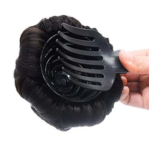 Rhinestone ile Kadın Saç Updo Postiş için Saç Topuz klip - Siyah