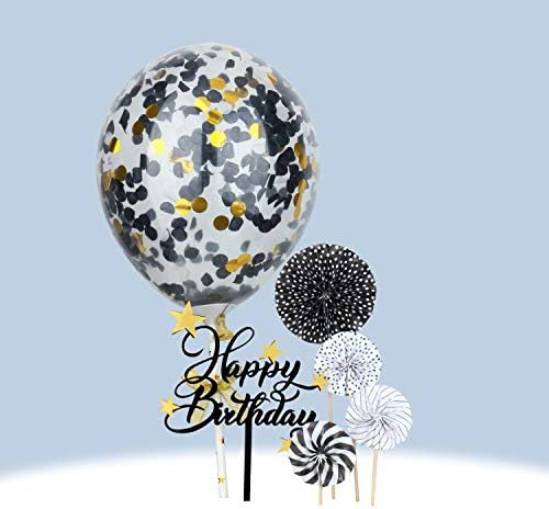 Restards Mutlu Doğum Günü Kek Topper, bir Dizi Siyah Kağıt Hayranları Konfeti Balon Akrilik Doğum Günü Kek Topper Süslemeleri