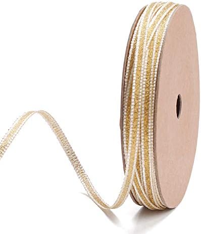 LaRibbons 4mm Geniş Altın ve Beyaz Çizgili Metalik Şerit için Dekorasyon, Zanaat, Hediye Sarma-10 Yard / Biriktirme