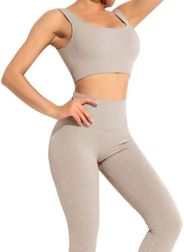TUMİLKETS kadın Spor Takım Elbise Nervürlü Yelek Yüksek Bel Pantolon Dikişsiz Yoga Setleri 2 Parça