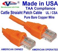 Made in USA, (85 Ft), Cat5e Ethernet Patch Kablosu - RJ45 Bilgisayar Ağ Kablosu - (UL cm ve %100 Bakır. 24AWG, 50u Altın Kaplama)