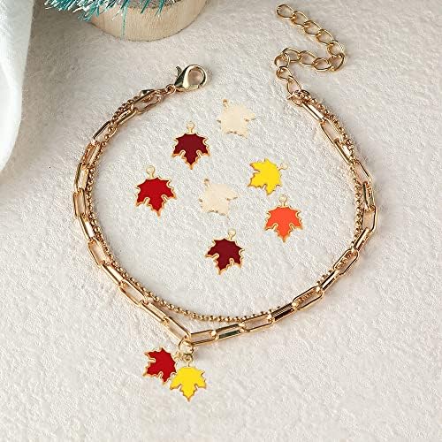 24 Pcs Güz Akçaağaç yaprağı Kolye DIY takı Yapımı için Zanaat Aksesuar Sonbahar Akçaağaç yaprağı Charms Şükran noel hediyesi