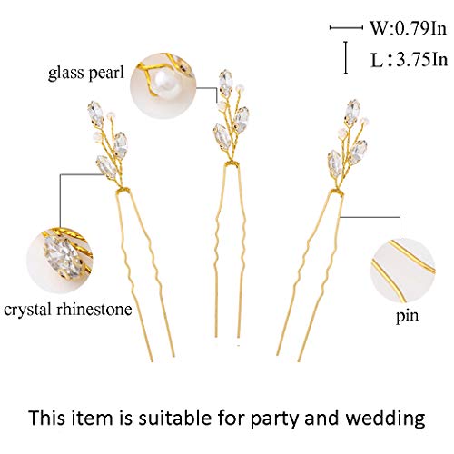 Unicra Gelin Düğün Kristal Saç Pins Gelin Saç Parçaları Düğün İnci Saç Aksesuarları Gelinler ve Nedime için 3 paketi (Altın)