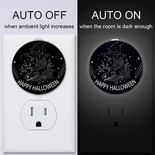 2 Paket Plug-in Gece Lambası LED Gece Lambası El Çizilmiş Cadılar Bayramı Arka Plan Yıldızlı Gece ile Alacakaranlıktan Şafağa