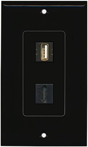 RiteAV - 1 USB A/A ve 1 HDMI Bağlantı Noktası Dekoratif Duvar Plakası-Siyah-Braket Dahil