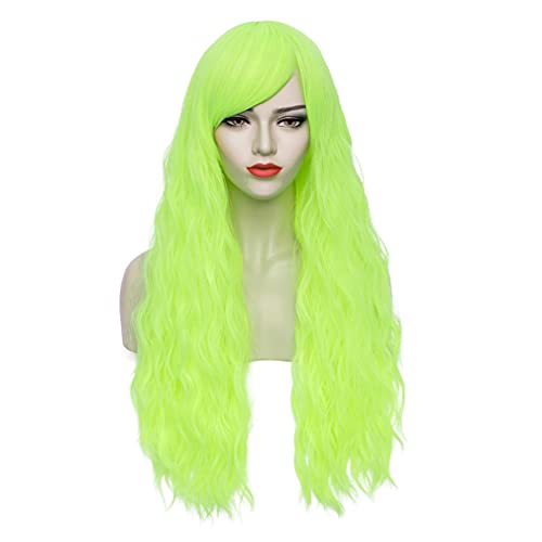 BERON Yeşil Peruk Peruk Uzun Kıvırcık peruk Floresan Yeşil Peruk Kadınlar için Dalgalı Açık Yeşil Peruk Patlama ile Neon Yeşil