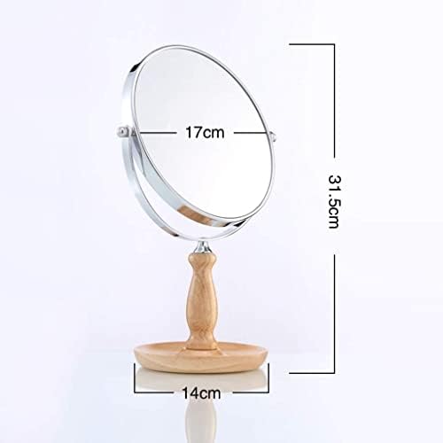 HTTWJD Aynalar, Makyaj aynası Yuvarlak Çift Ayna Masaüstü Depolama Makyaj Aynası 360 ° Büyütme Banyo Aynası Basit Ahşap Şasi