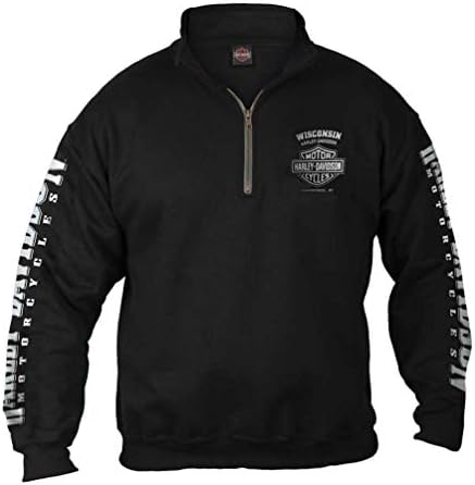 Harley-Davidson Erkek Lightning Crest 1/4 Zip Harbiyeli Kazak Sweatshirt, Siyah