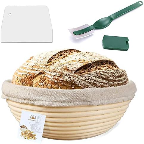 10 İnç Prova Sepeti, WERTİOO Ekmek Prova Sepeti + Ekmek Topal +Hamur Kazıyıcı+ Keten Astar Bez için Profesyonel ve Ev Fırıncılar