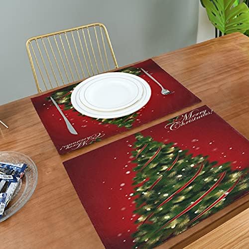 ALAZA Noel Ağacı Kırmızı Placemats 1 Parça, Yıkanabilir Masa Paspaslar Mutfak Yemek Masası Ev Dekor 12 x 18