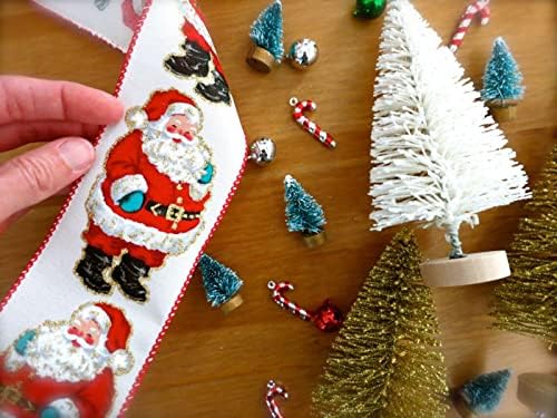 Noel Baba için Noel Kurdeleleri - 1 yd Tatil Süslemesi-Köpüklü Kırmızı Noel Baba ile 2.5 inç Genişliğinde Krem Kurdeleler-Tatil