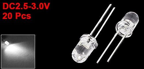 Uxcell a14052900ux0415 Şeffaf Kafa Lambası LED'leri, DC 2.5 V-3.0 V, 20 Adet, 5mm Çap, Beyaz