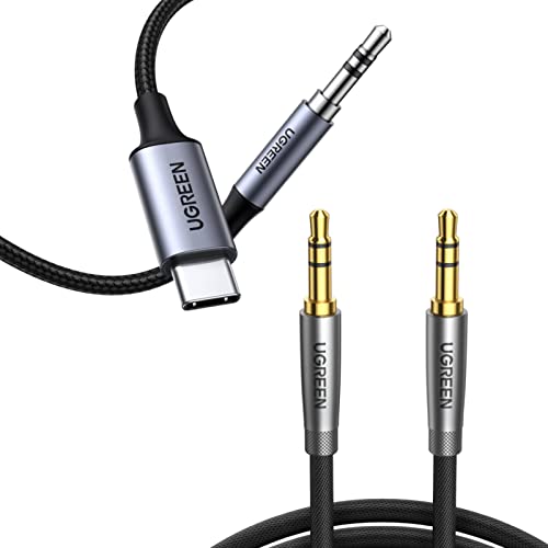 UGREEN 1.5 FT 3.5 mm Ses Kablosu Naylon Örgülü Aux Kablosu Paketi ile 3FT USB C Aux 3.5 mm Ses Kulaklık jak adaptörü ile Uyumlu