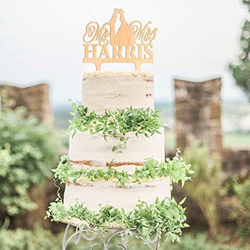 Düğün Pastası Topper Kişiselleştirilmiş w/ Mr. & Mrs., & Soyadı, 2 Glitter Renkler, Gelin ve Damat Sembolü Mutlu Yıldönümü