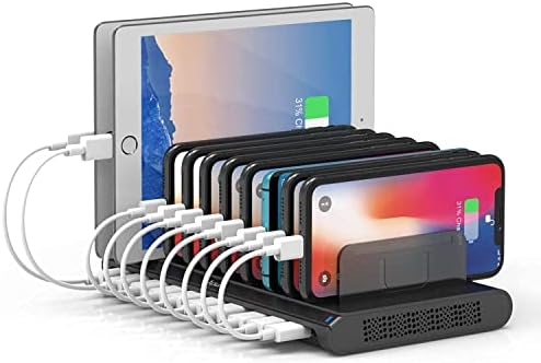 Paket Alxum 10-Port USB şarj İstasyonu için Birden Fazla Cihaz ve Alxum 108 W 10 Port telefon Yerleştirme İstasyonu ve Organizatör