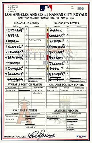 Mike Scioscia İmzalı Oyun İkinci El Kadro Kartı Melekler Kraliyetler 05/30/11 MLB FJ561499-MLB İmzalı Oyun İkinci El Kadro