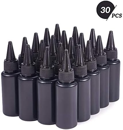 BENECREAT 30 Packs 1 oz Siyah Plastik Sıkmak Dağıtım Şişeleri UV Tutkal Şişeleri ile Kapaklar, 5 ADET Huni Hazneler için UV